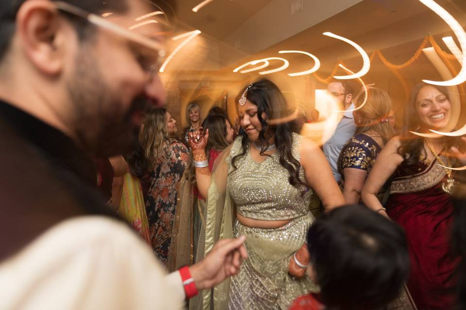 Long exposure of bride dancing