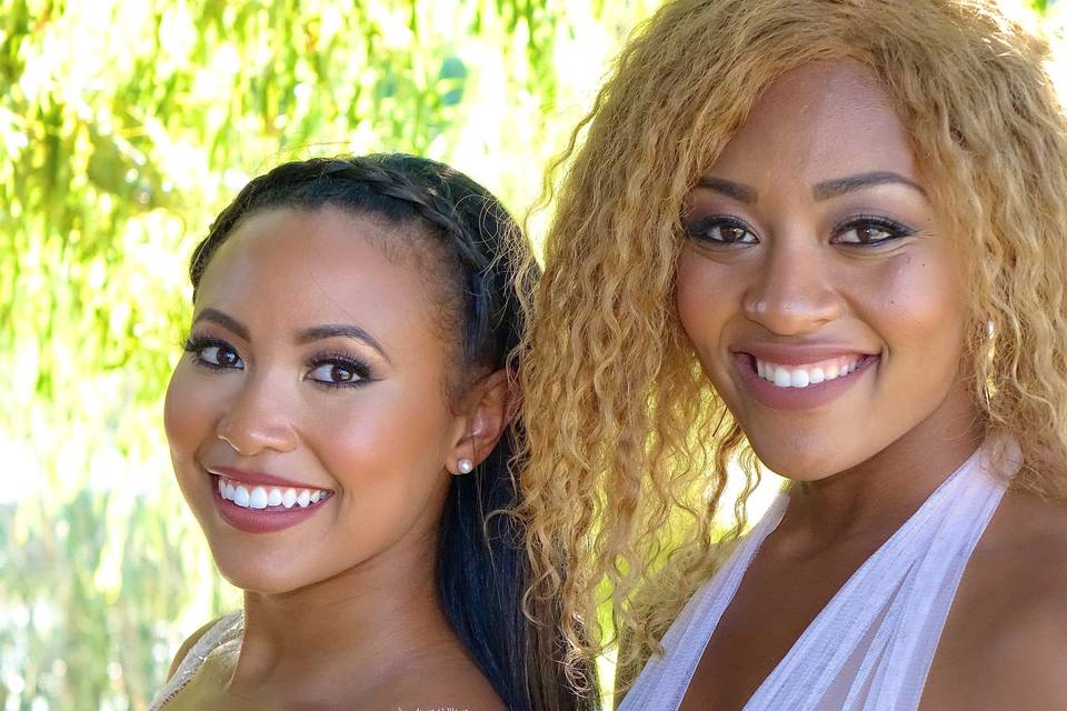 Beautiful bridesmaids at a wedding at Leal Vineyard, near Hollister, California.