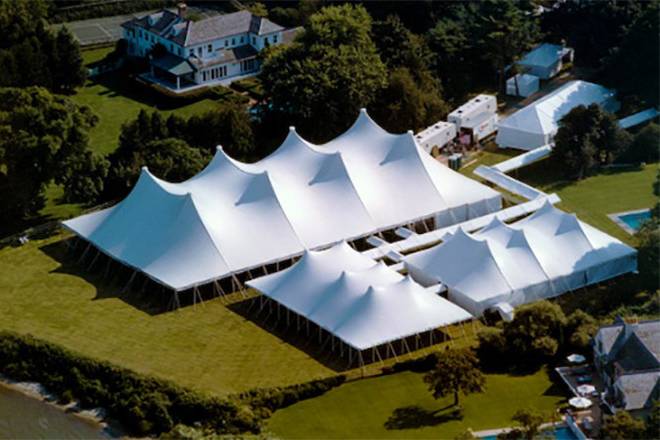 Pole tents in numerous sizes connected with marquee tents.
