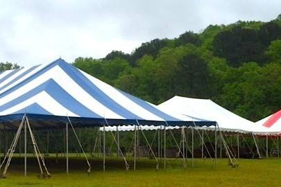 Three frames tents in three different colors.