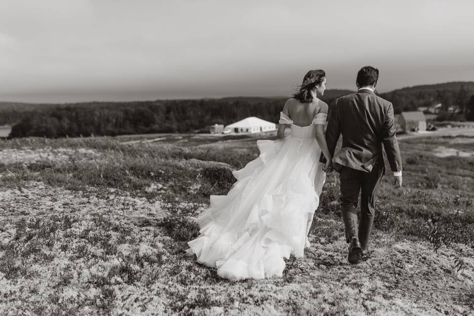 Couple walking the fields