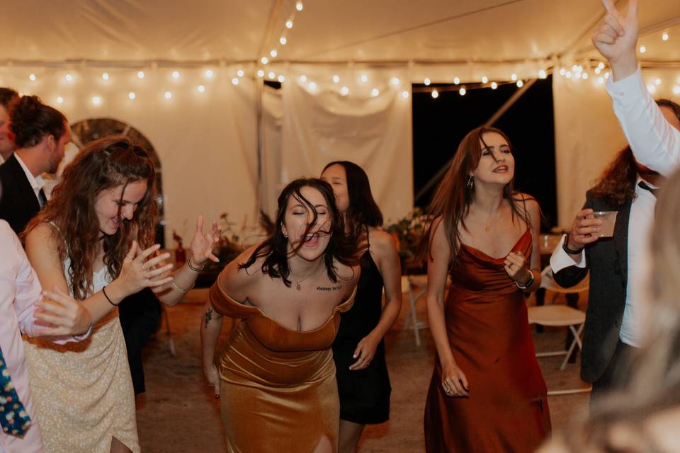 Dancing in reception tent