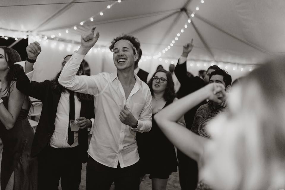 Dancing in reception tent