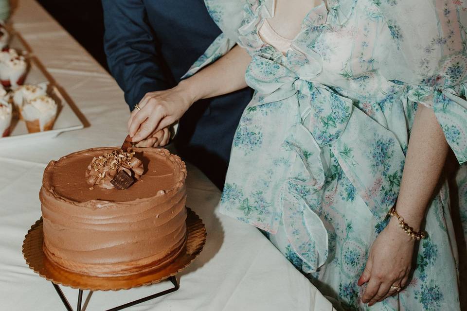 Newlyweds cut the cake