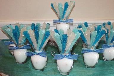 Lovely Rock Candy Bouquets can be added to individual tables or clustered on their own table for an eye-catching display.