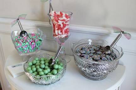 The bridal shower tea was held in a Victorian mansion, so antique cut glass bowls fit the theme perfectly.