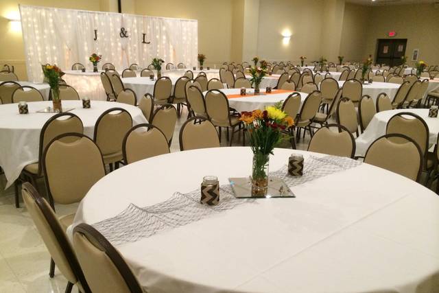 Table set up with flower centerpiece