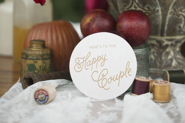 Coasters make great wedding favors. These can be customized to match your invites or decor.Photo by Ember Grove Photography
