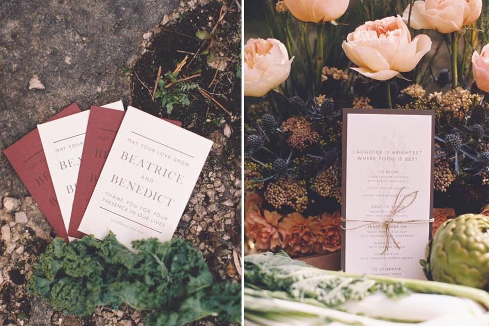 Menus and seed packet favors.Photo by Ember Grove Photography