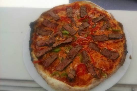 Cheese steak pizza from Victoria's Wood Fired Pizza