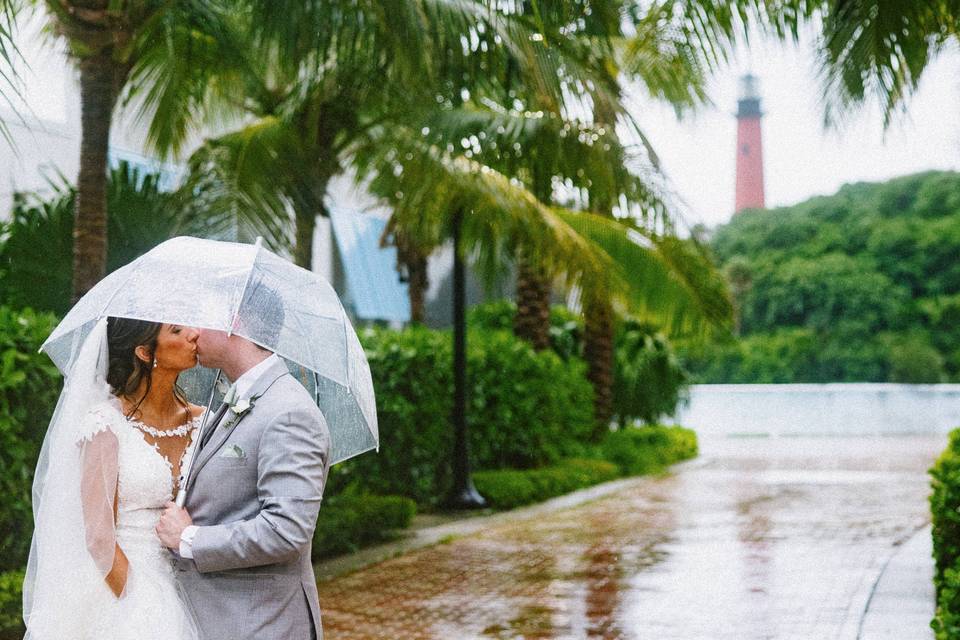 Rainy wedding portrait