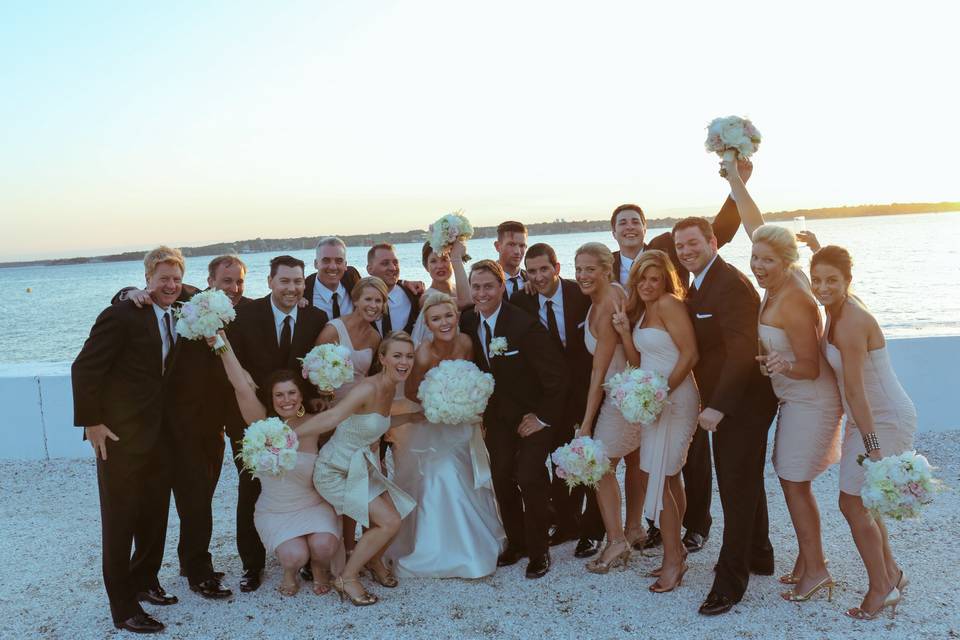 Bridal party at sunset belle m