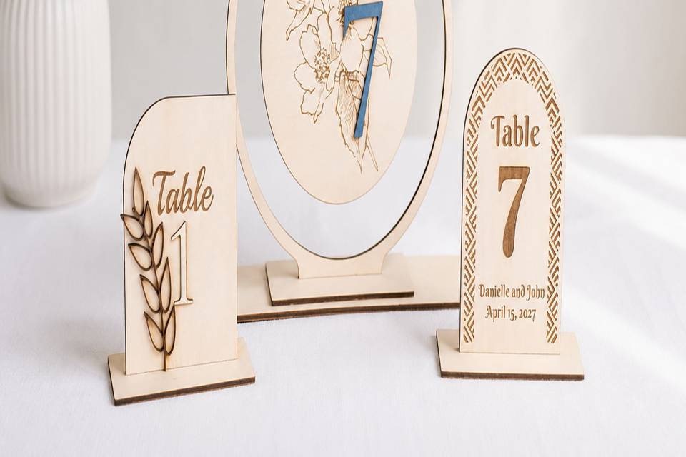 Wedding Table Number Signs