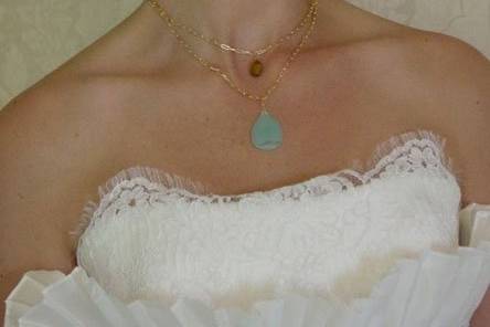 14k Gold Filled necklace with Chalcedony and Tiger Eye.