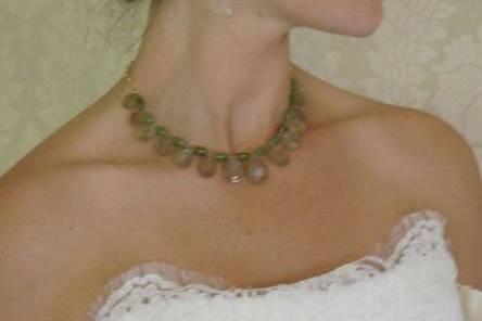 14k Gold filled chain with Rutilated Quarz and Jade.