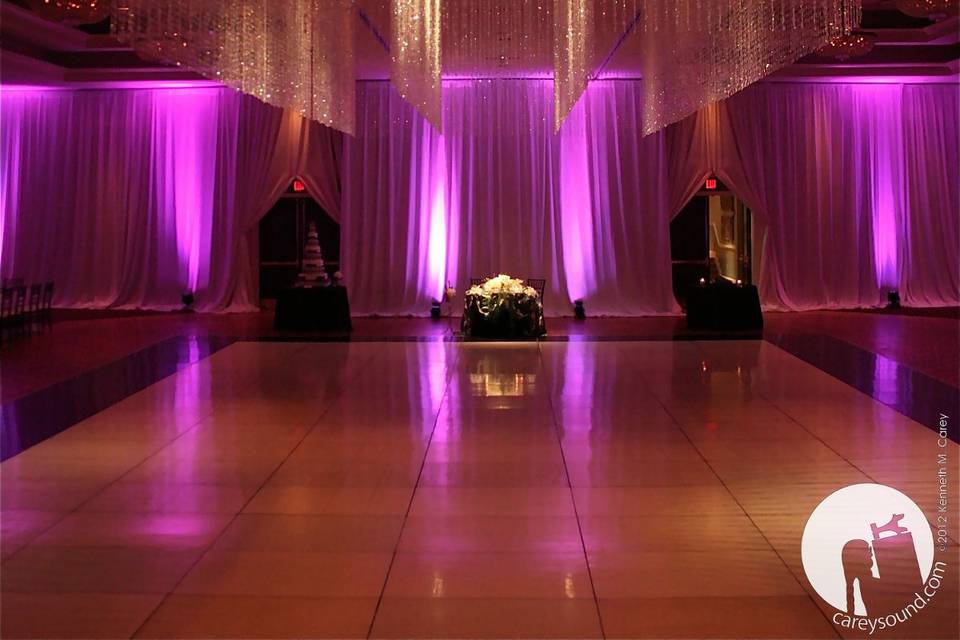 Lighting, drape & crystals