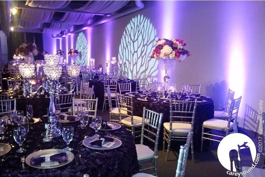Jaw-dropping beauty at this sparkling affair. The gobos really break up the lighting and enhance the beauty of the space.