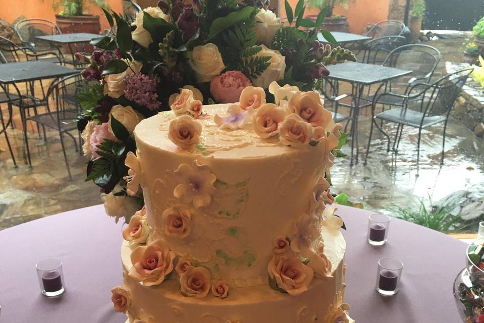 Wedding cake with floral accents