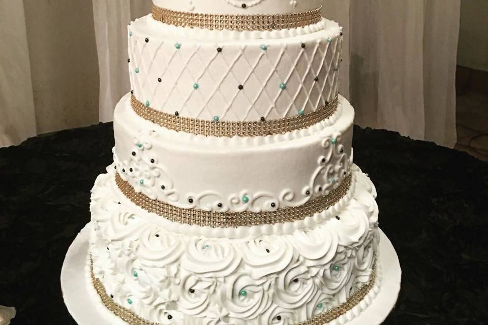 Traditional wedding cake with a touch of color