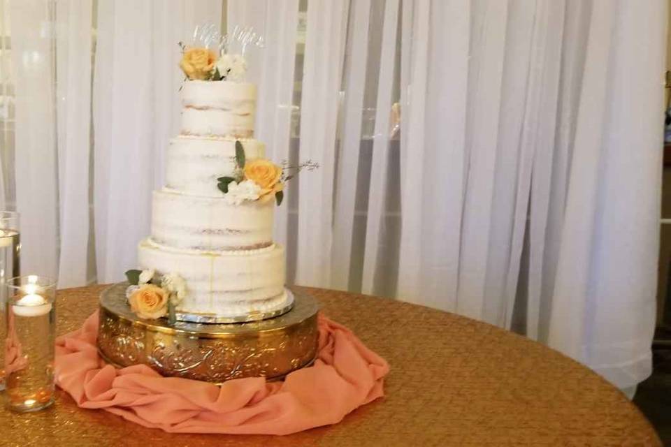 Naked cake with caramel drizzl