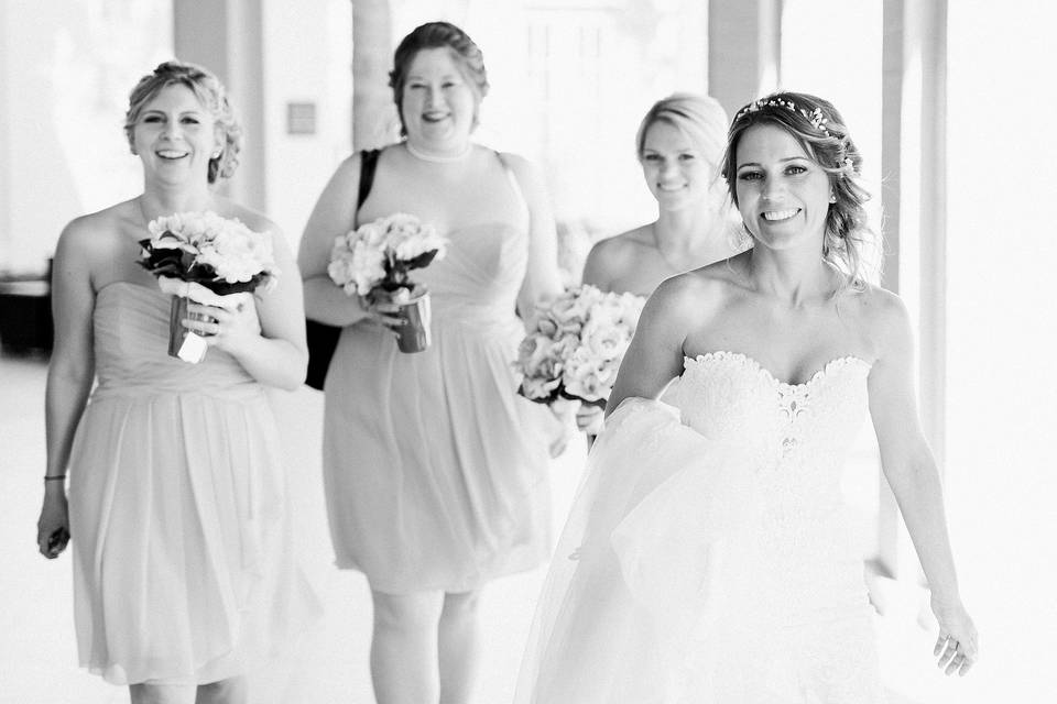 Bride and her bridesmaids