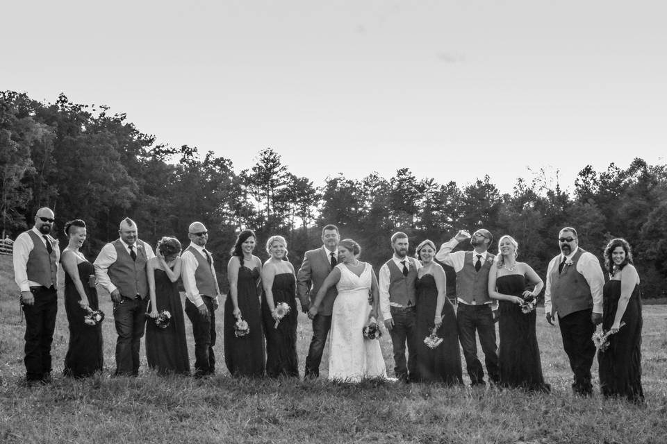 Couple with bridesmaid and groomsmen