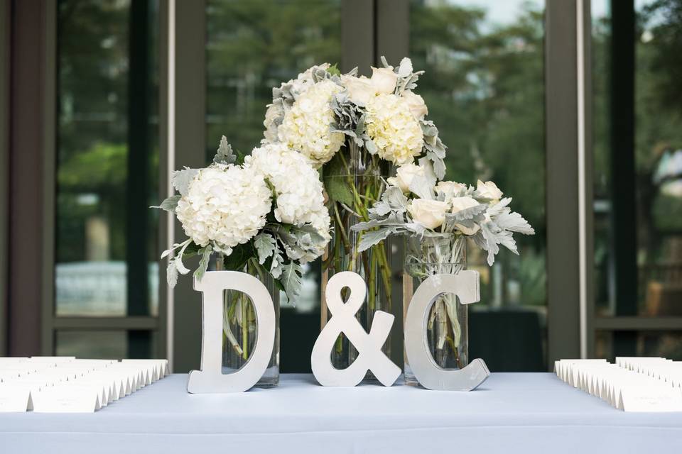 Table set-up with floral centerpiece