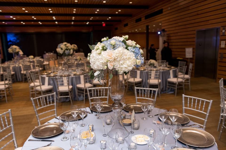 Table set-up with floral centerpiece