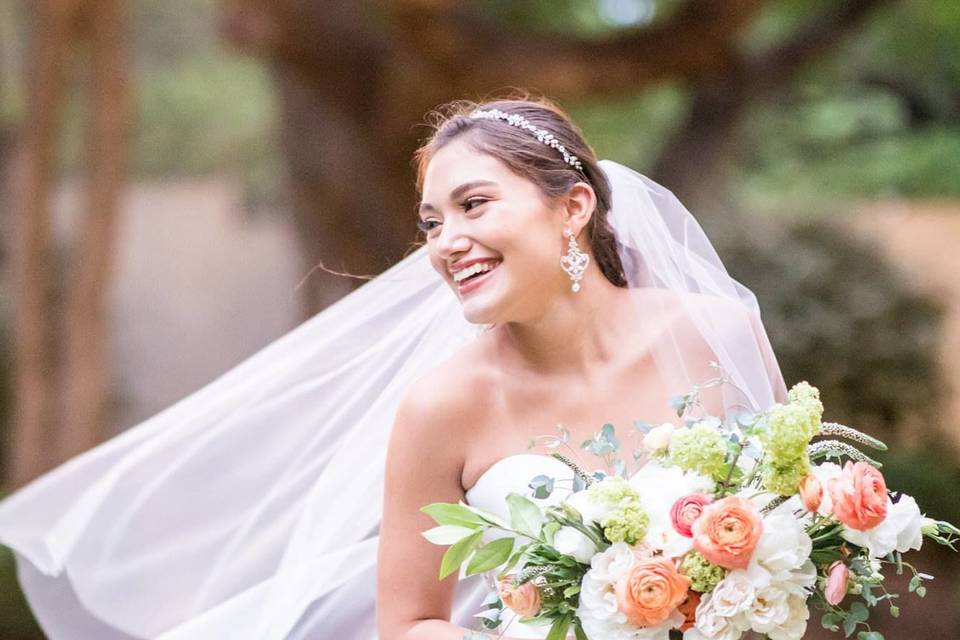 The bride holding her bouquet