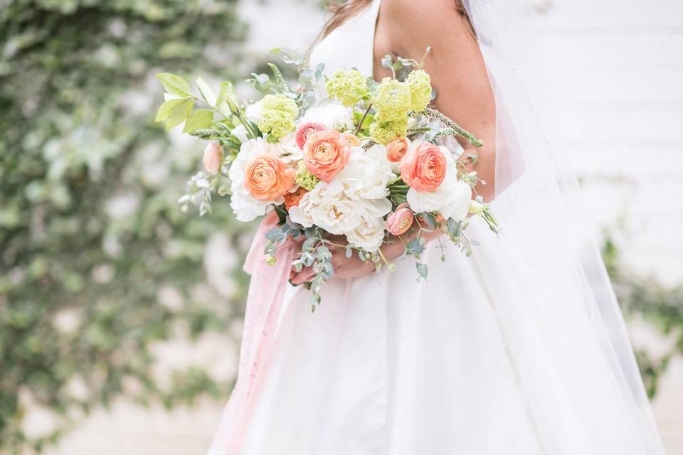 The bride holding her bouquet