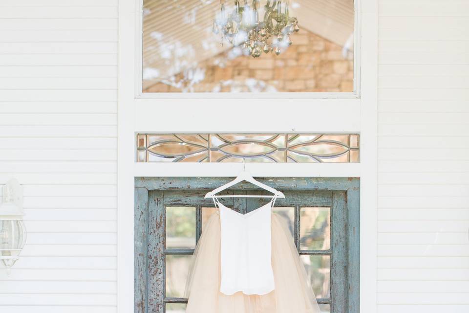 Hanging wedding dress