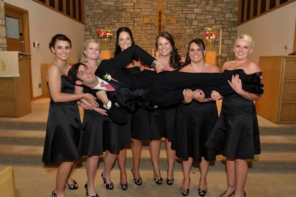 If the groom wants the bridesmaids to lift him off the ground, we are game.