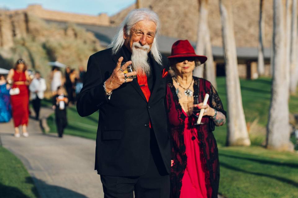 Older man peace sign