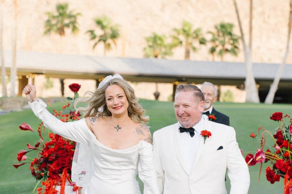 Bride waving