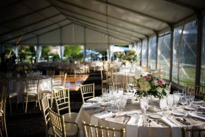 Reception tent setup