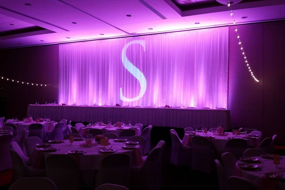 Head table monogram & lighting