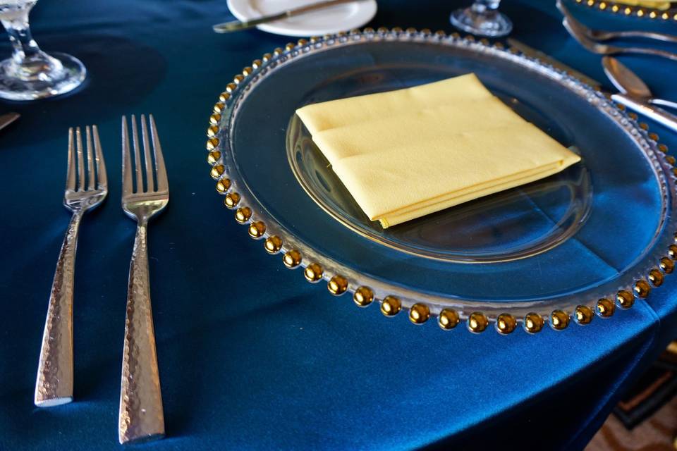 Glass Gold Beaded Charger Rentals
