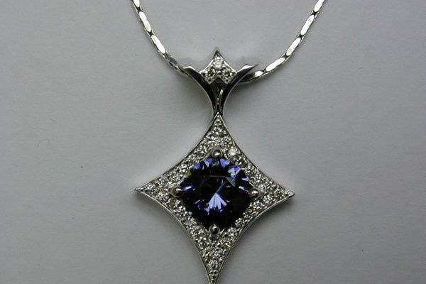 2007 Oregon State Design Competition 1st Place.  Benitoite pendant with diamonds by Olufson Designs