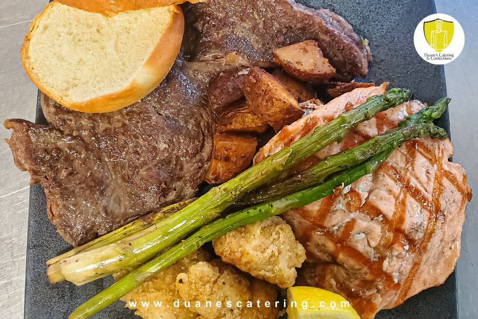 Steak salmon potatoes