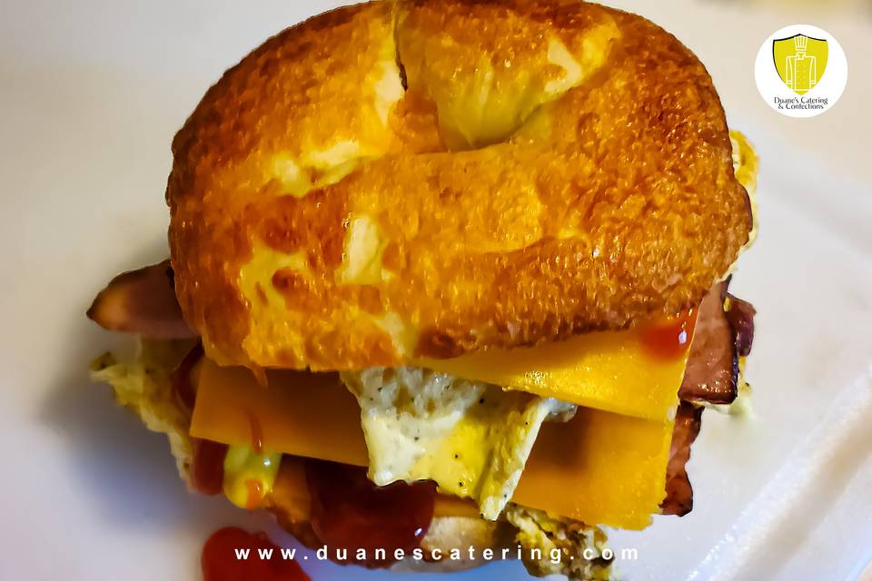 Layered breakfast bagel