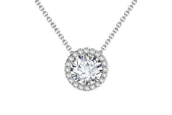Forevermark Center of My Universe diamond halo pendant in 18kt white gold and available in a variety of sizes.