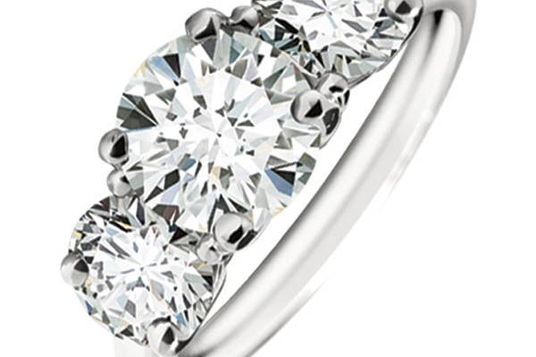 Forevermark 3 stone diamond ring in platinum and available in a variety of sizes.