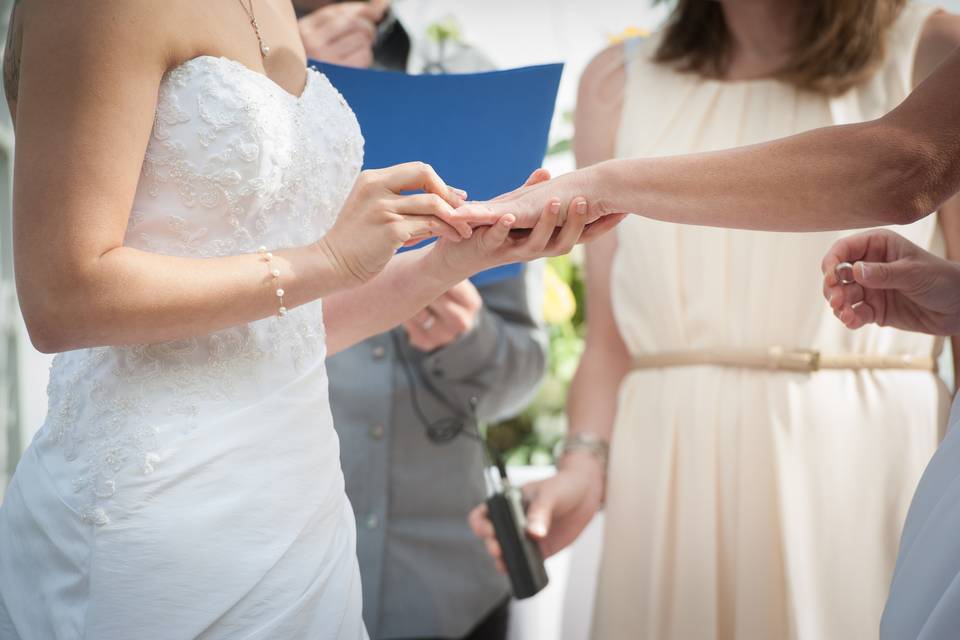 Couple's exchanging ring