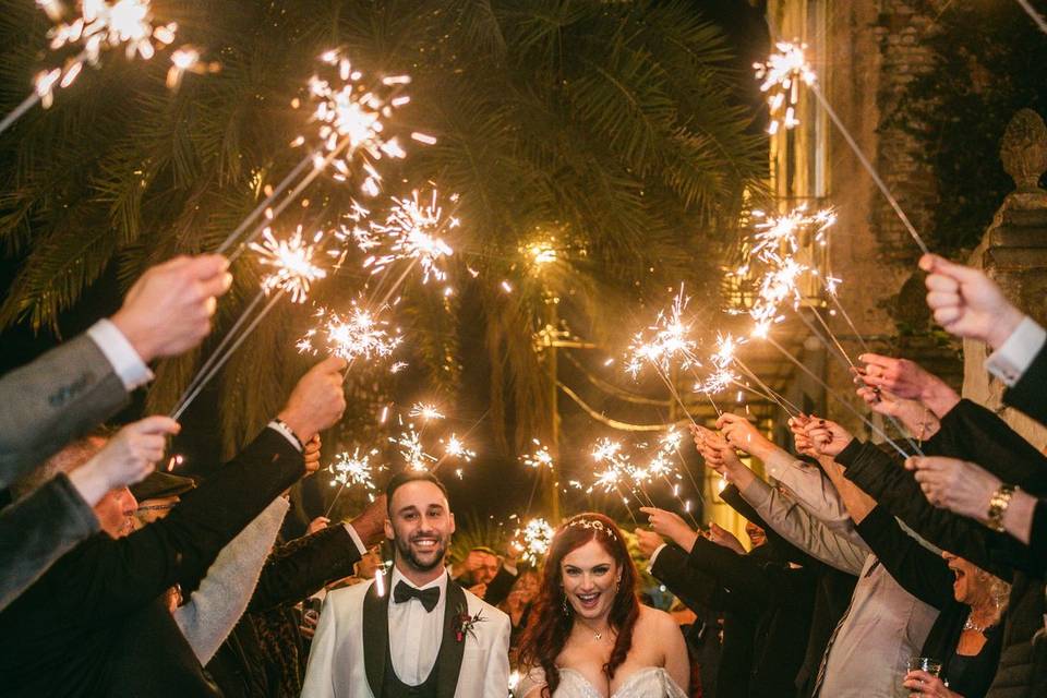 Bride and groom excit