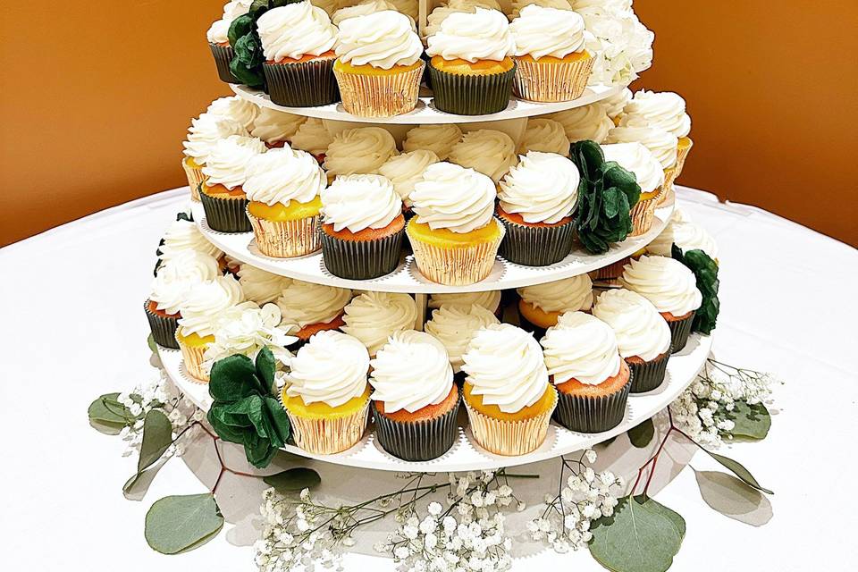 Cupcakes and wedding cake