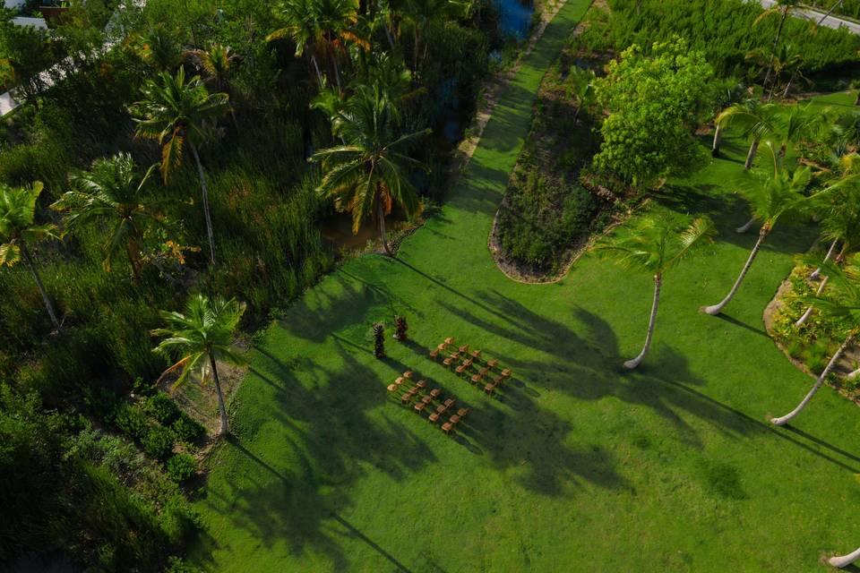 Aerial Garden Wedding Ceremony