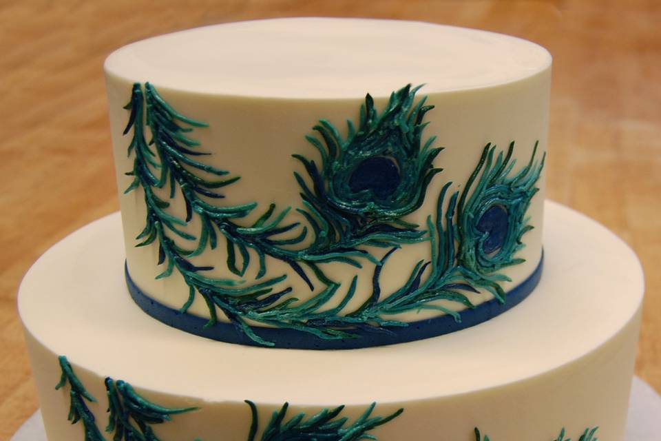 Buttercream peacock feathers