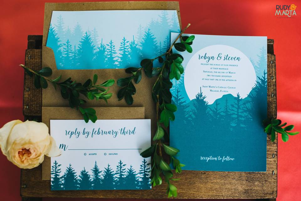 Woodsy mountain invitation suite