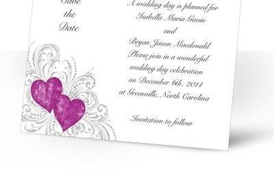 touch of whimsical charm on this white, non-folding invitation. Choose an imprint color and typestyle for your wording. Format only available as shown. Enclosures and thank you notes are printed on non-folding cards.  Invitation size: 4 5/8