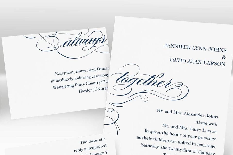 Classic Tradition Wedding Invitations - A delicately embossed triple panel surrounds your wording on this ecru non-folding invitation card.  Invitation Size: 5 1/8